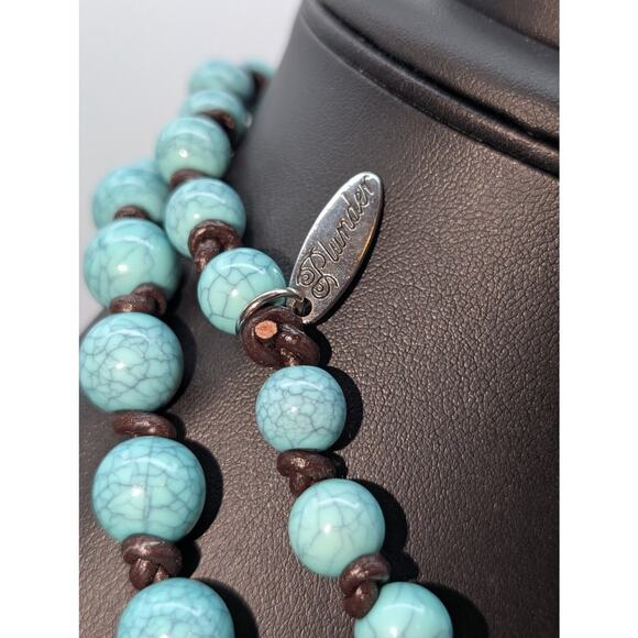 Plunder Design Faux Turquoise Acrylic Bead Knotted Long Strand 60" Necklace - Picture 2 of 3